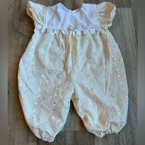 Vintage Rose Cottage Cream Eyelet Romper